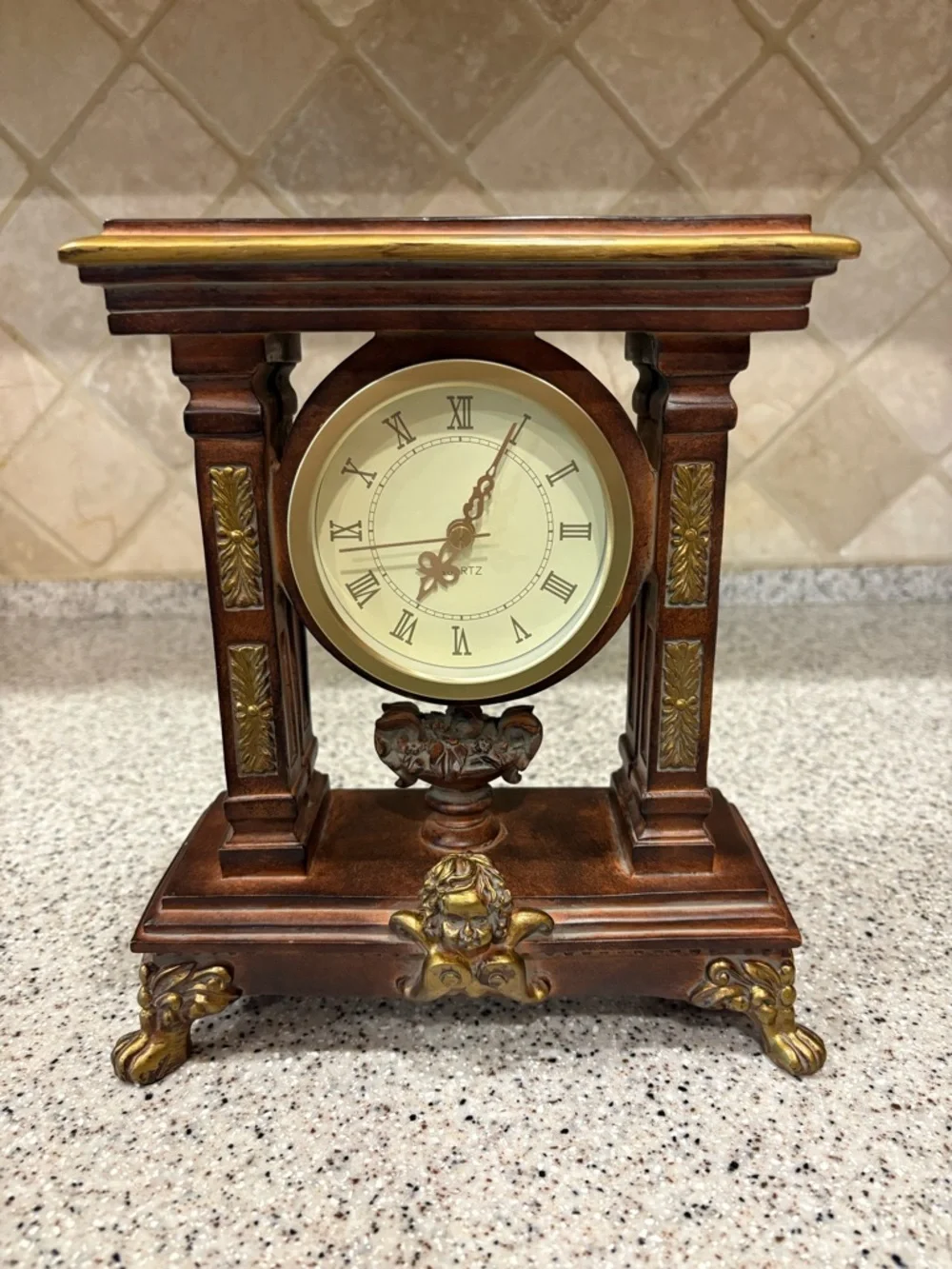 Classic Antique-Style Brown and Gold Mantel Clock - Home Wall Decor